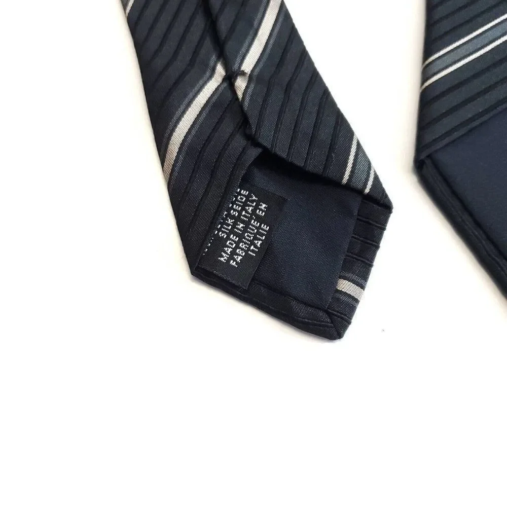 Canali Gray Woven Striped Wide‎ Silk Tie